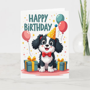 Carte d'anniversaire avec chiot souriant