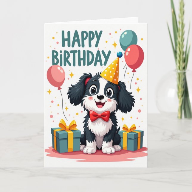 Carte d'anniversaire avec chiot souriant (Devant)