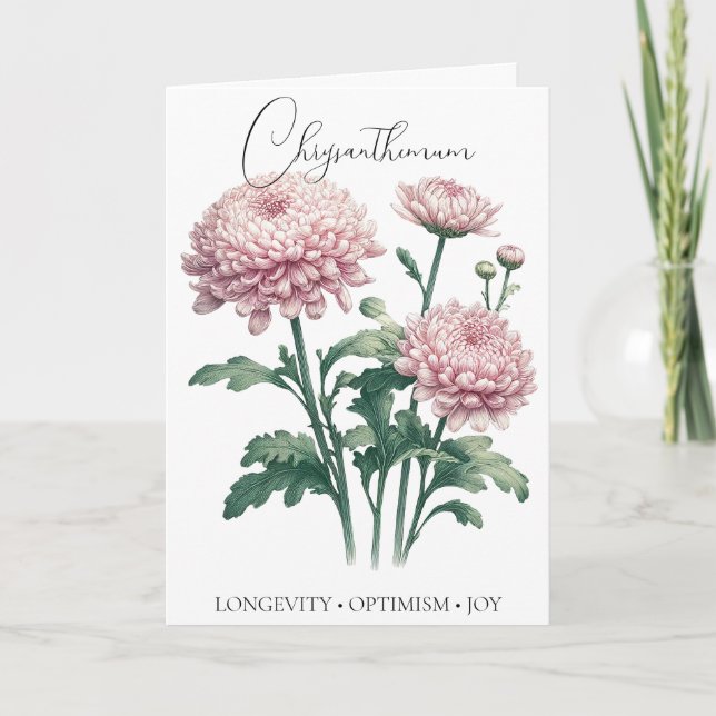 Carte d'anniversaire avec chrysanthème, fleur de n (Devant)