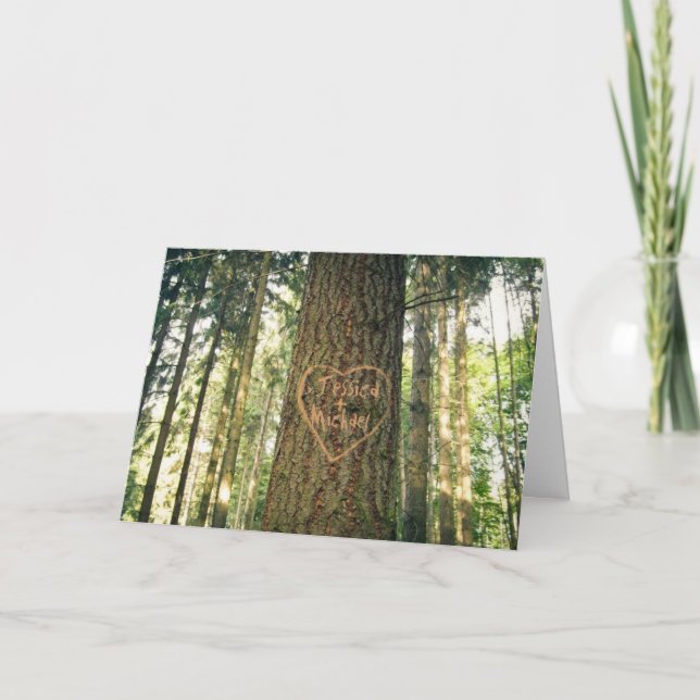 Carte d'anniversaire avec cœur gravé dans un arbre (Devant)