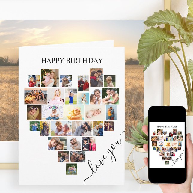 Carte d'anniversaire avec collage de coeurs et tex (Créateur téléchargé)