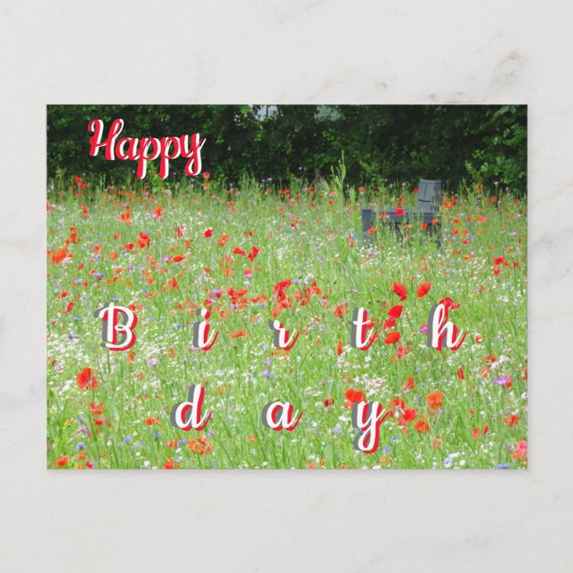 Carte d'anniversaire avec coquelicots et fleurs sa (Devant)