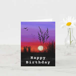 Carte d'anniversaire avec coucher de soleil romant