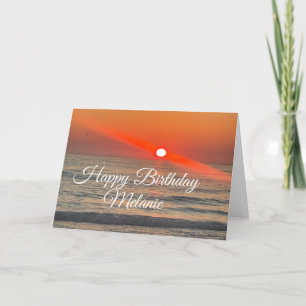 Carte d'anniversaire avec coucher de soleil sur la