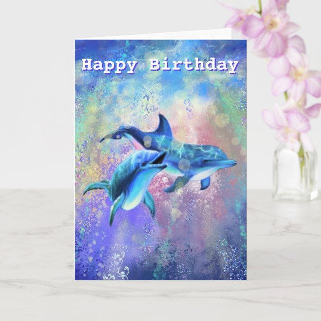 Carte d'anniversaire avec couple de dauphins heure (Orchidée)