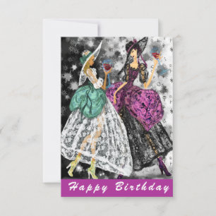Carte d'anniversaire avec Dames Boire du Vin - Che