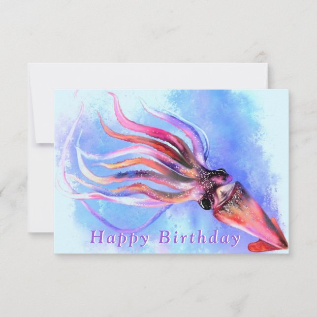 Carte d'anniversaire avec de beaux calmar couleur (Devant)