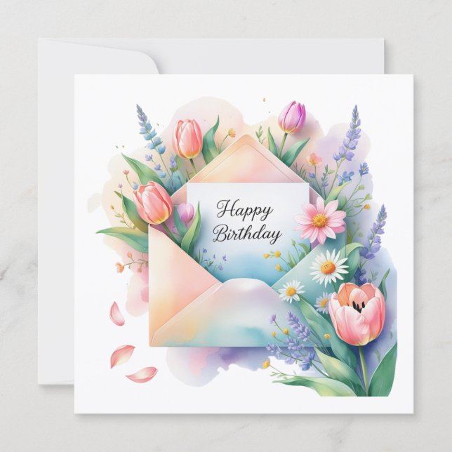 Carte d'anniversaire avec de belles fleurs de prin (Devant)