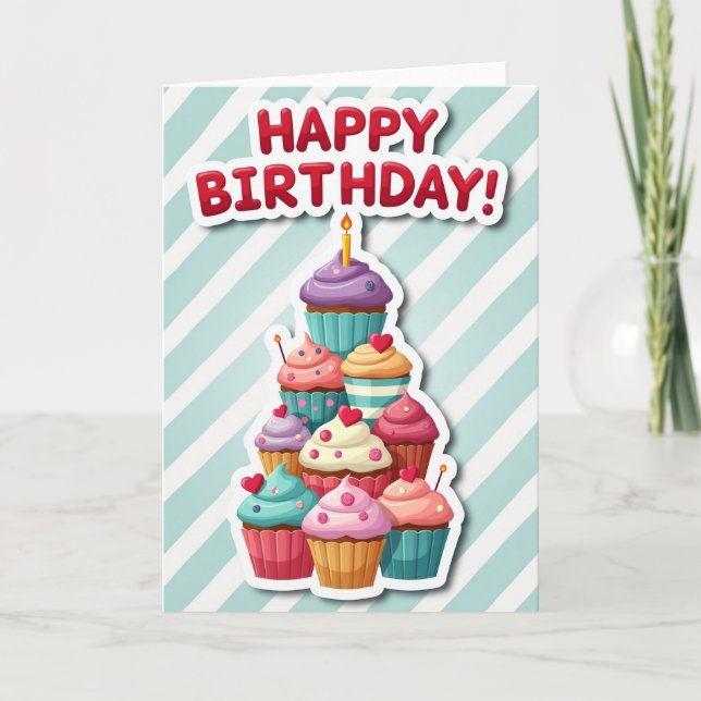 Carte d'anniversaire avec décor de gâteaux (Devant)