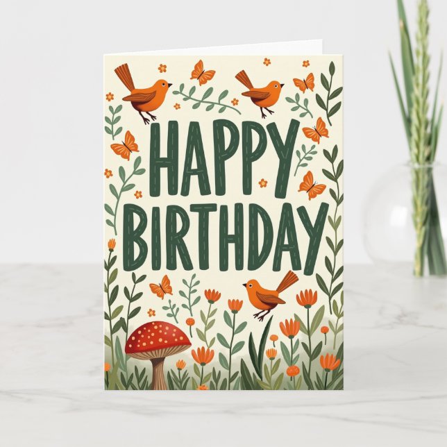 Carte d'anniversaire avec décoration dessinée à la (Devant)