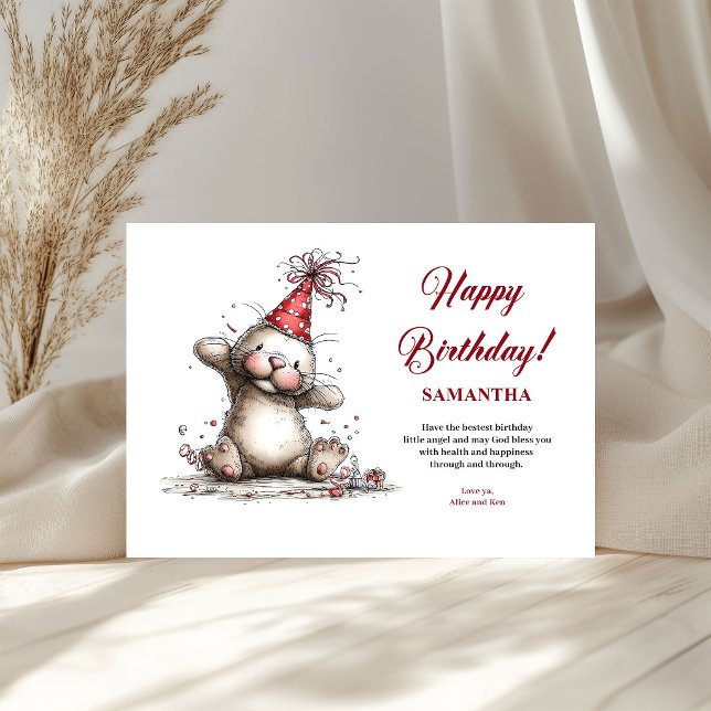 Carte d'anniversaire avec des animaux fantaisistes (Delightful whimsical animals birthday art greeting card

)