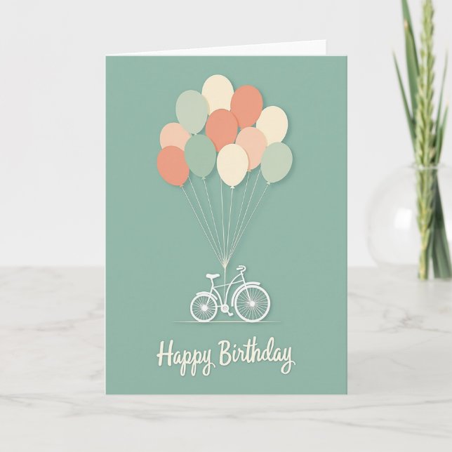 Carte d'anniversaire avec des ballons et un vélo (Devant)