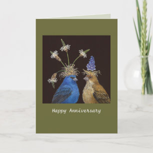 carte d'anniversaire avec des bruants indigo