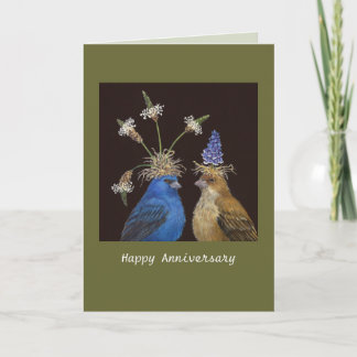 carte d'anniversaire avec des bruants indigo