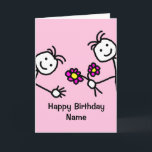 Carte d'anniversaire avec des enfants mignons qui<br><div class="desc">Carte de dessin animé mignonne avec des visages heureux qui apparaissent de chaque côté de la carte et tenant un bouquet de fleurs. La carte a un fond rose, mais il est facile de le modifier à une couleur différente. Personnalisez facilement cette carte en modifiant le texte du modèle sur...</div>