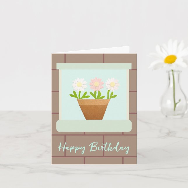 Carte d'anniversaire avec des marguerites en papie (Petite plante)