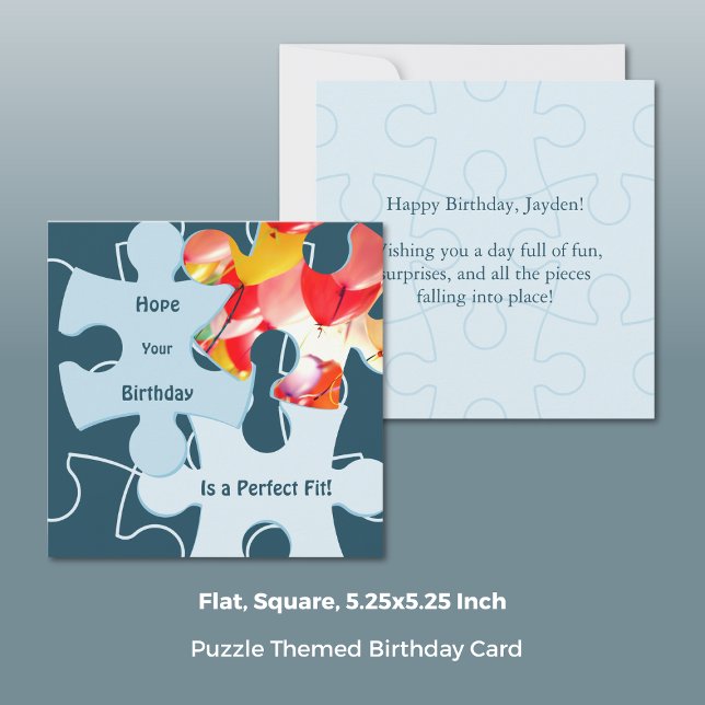 Carte d'anniversaire avec des pièces de puzzle amu (Fun Jigsaw Puzzle Pieces Birthday Greeting Card, Square, 5.25x5.25 Inch)