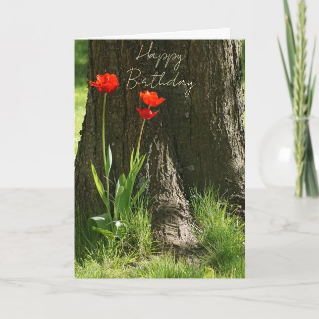 Carte d'anniversaire avec des tulipes rouges (Devant)