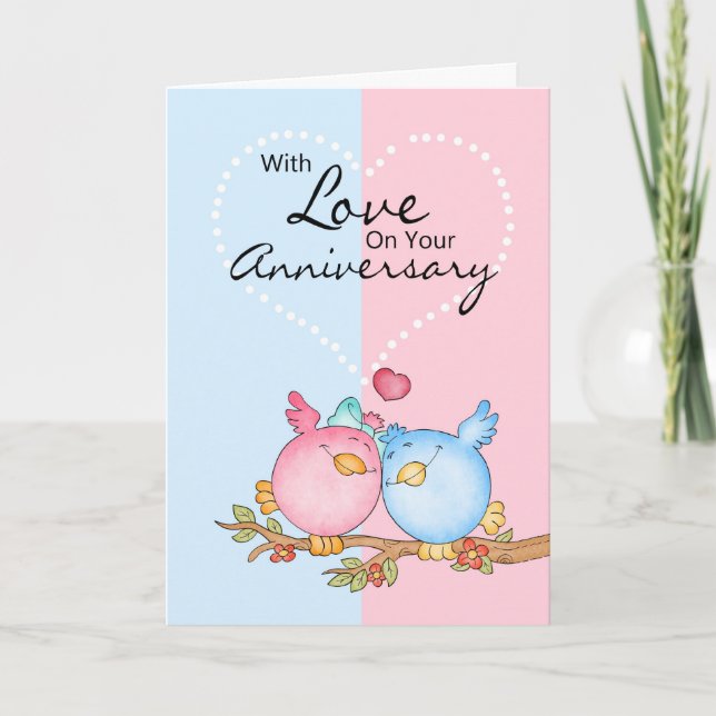 Carte d'anniversaire avec deux oiseaux aimants - A (Devant)