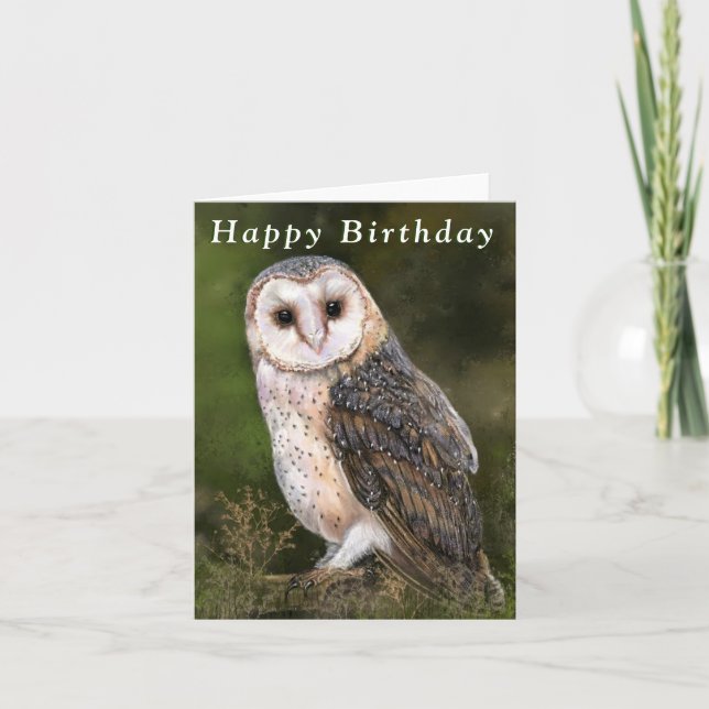 Carte d'anniversaire avec Effraie des clochers (Devant)