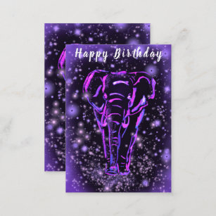 Carte d'anniversaire avec éléphant dans la nuit ét