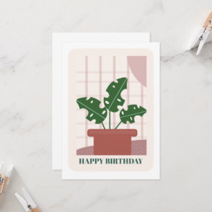 Carte d'anniversaire avec feuille de monstera vert