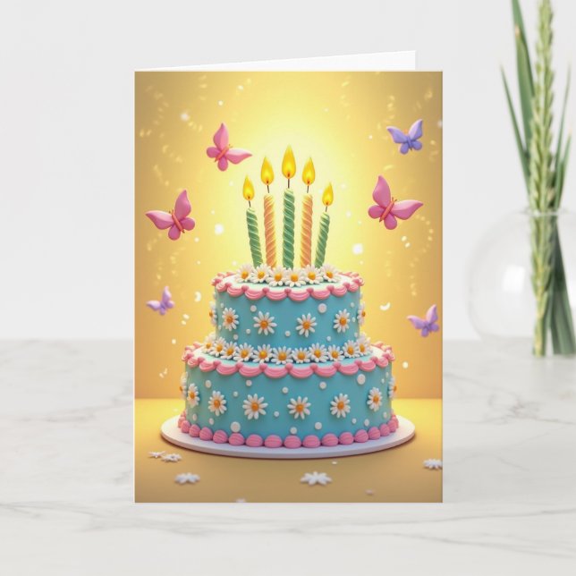Carte d'anniversaire avec gâteau à étages bleu (Devant)
