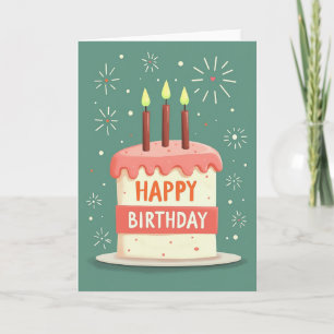 Carte d'anniversaire avec gâteau éclairé aux bougi