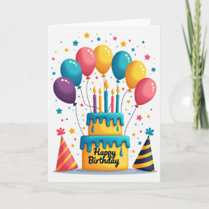 Carte d'anniversaire avec gâteau éclairé aux bougi