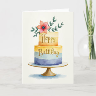 Carte d'anniversaire avec gâteau élégant à étages