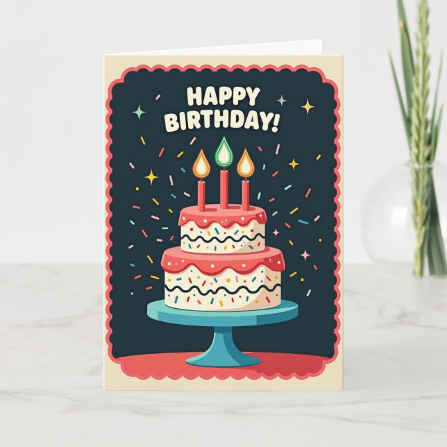 Carte d'anniversaire avec gâteau et paillettes (Devant)
