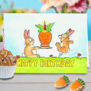 Carte d'anniversaire avec gâteau pour lapin
