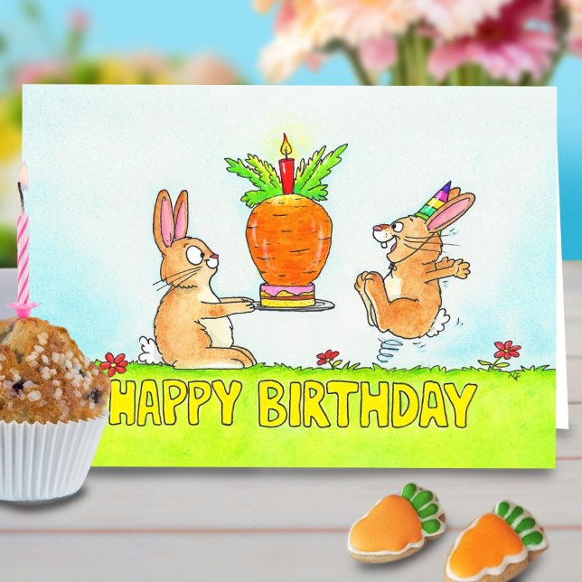 Carte d'anniversaire avec gâteau pour lapin (Créateur téléchargé)
