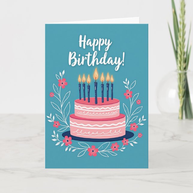 Carte d'anniversaire avec gâteau rose (Devant)