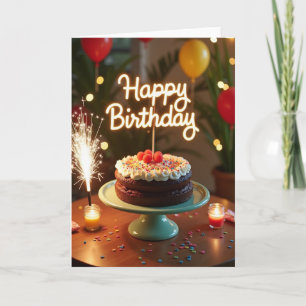 Carte d'anniversaire avec gâteau scintillant