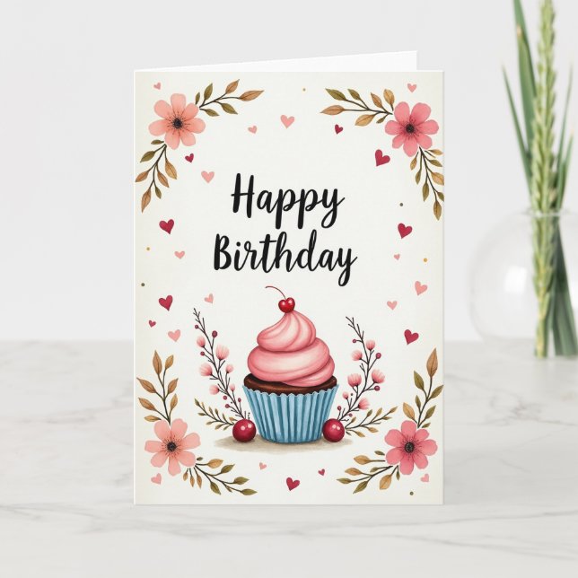 Carte d'anniversaire avec glaçage à la cerise (Devant)