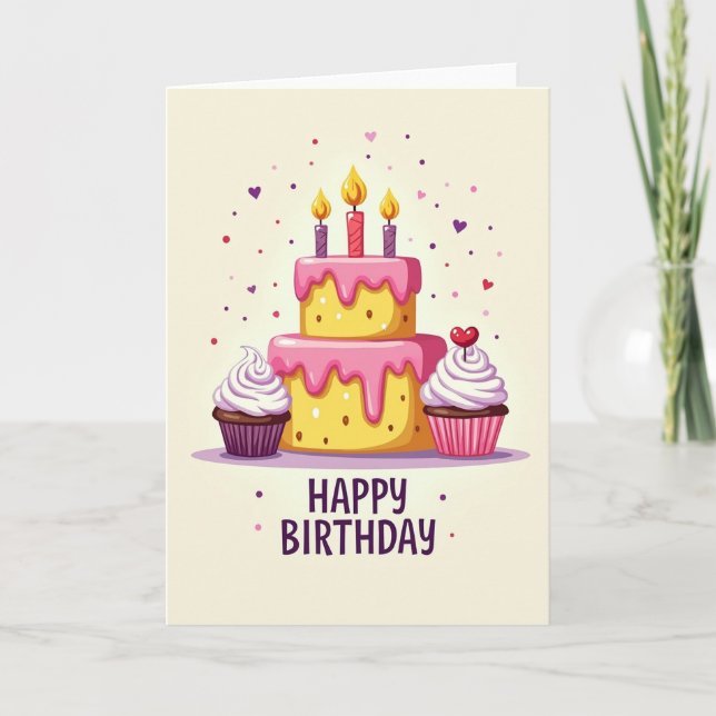 Carte d'anniversaire avec glaçage rose (Devant)