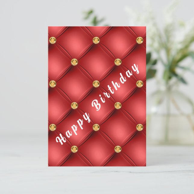 Carte d'anniversaire avec Gold Red Diamonds Tufted (Debout devant)