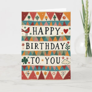 Carte d'anniversaire avec guirlande en art populai