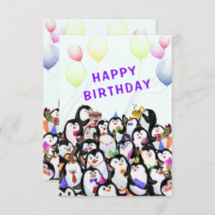 Carte d'anniversaire avec Happy Penguin Party