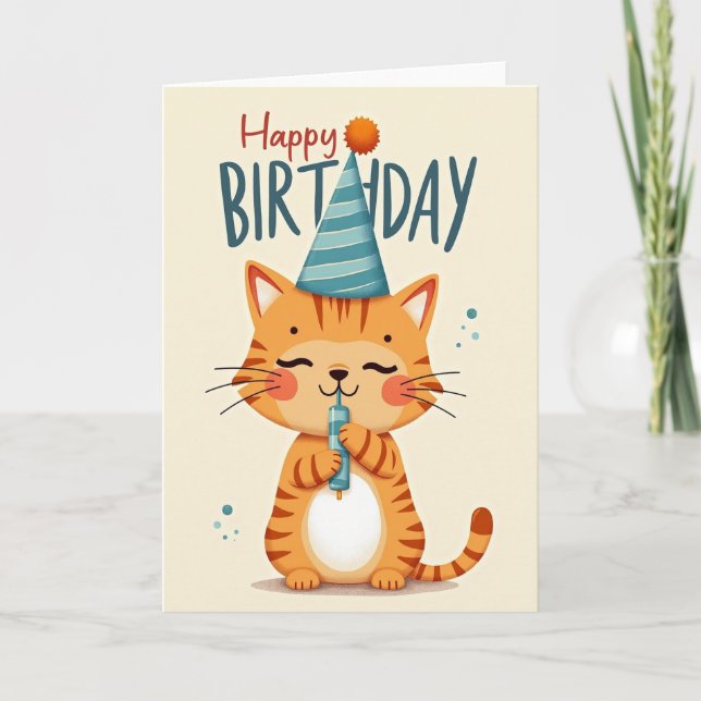 Carte d'anniversaire avec illustration de chat mig (Devant)