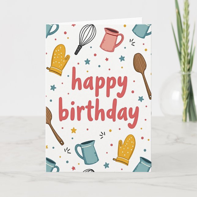 Carte d'anniversaire avec illustration de cuisine (Devant)