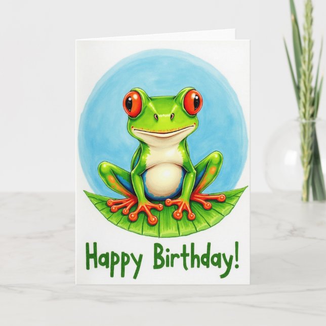 Carte d'anniversaire avec illustration de grenouil (Devant)