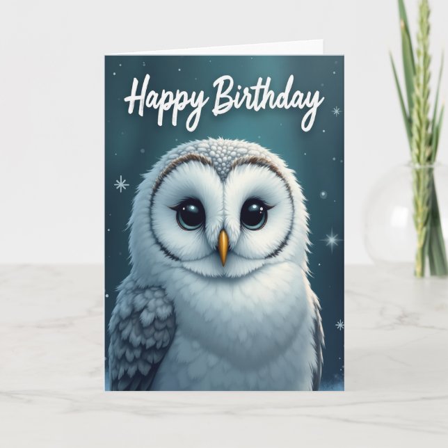 Carte d'anniversaire avec illustration de hibou (Devant)
