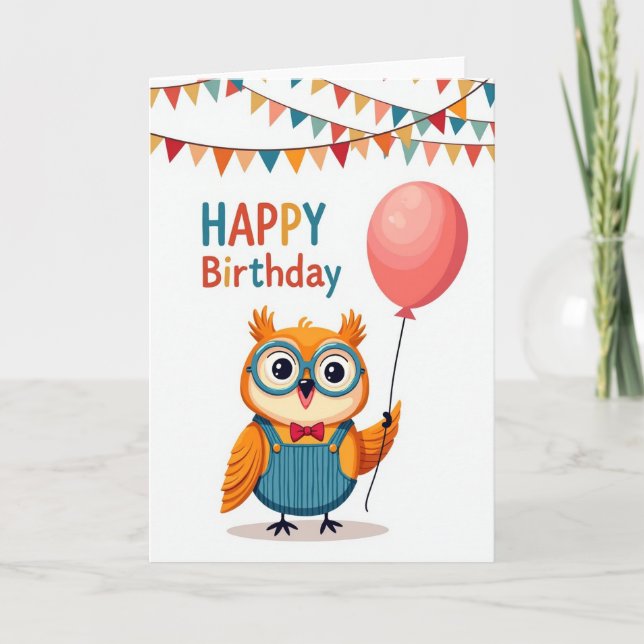 Carte d'anniversaire avec illustration de hibou jo (Devant)
