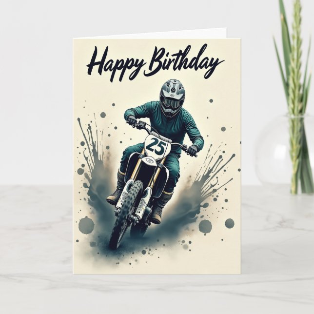 Carte d'anniversaire avec illustration de moto (Devant)