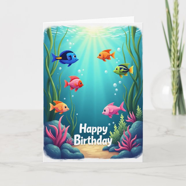 Carte d'anniversaire avec illustration de poisson  (Devant)