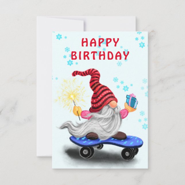 Carte d'anniversaire avec joyeux gnome skater et c (Devant)