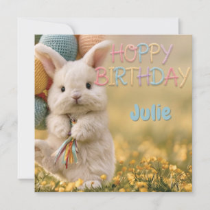 Carte d'anniversaire avec lapin mignon et ballons