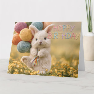 Carte d'anniversaire avec lapin mignon et ballons